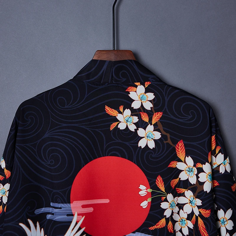 Japanese Kimono Traditional Clothing Crane Print Kimono Streetwear Shirt Women Samurai Haori Hombre Yukata Cardigan Shirt FF3567