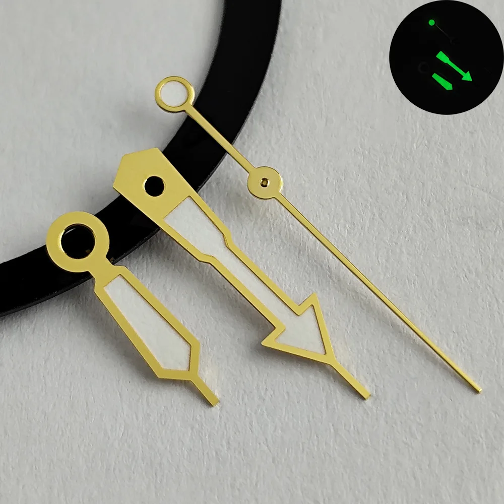 Gold Watch Hands with Green Luminous Dots