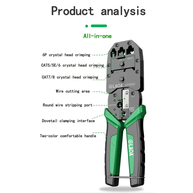 LAOA Professional network crimping pliers 5/6/7 crimping pliers crystal head network pliers set household crimping network cable 2