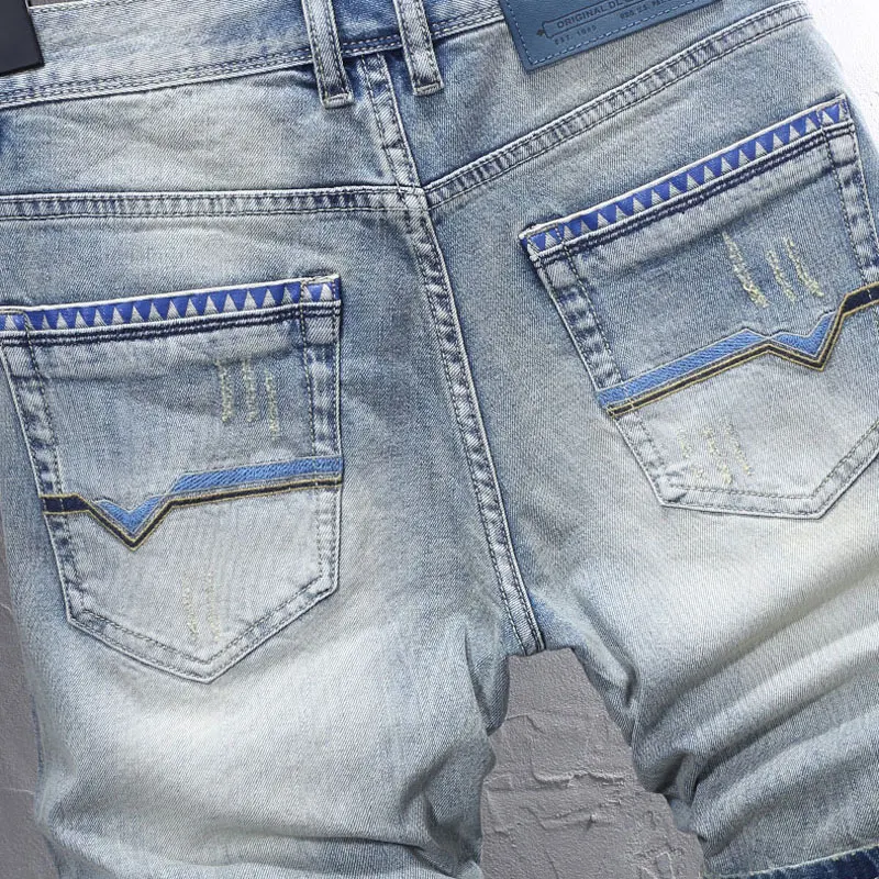 Summer Fashion Designer Short Jeans Men Retro Washed Blue Stretch Slim Fit Ripped Jeans Vintage Casual Denim Shorts Hombre