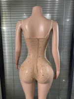 Glamorous Nude Sparkly Rhinestones Pearl Bodysuit See Through Leotard Bar DJ Singer Team Jazz Dance Stage Wear Nightclub Stage - Image 4