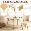 US Stock Children's Sensory Table with Stool, Kids Activity Table with 2 Storage Bins & 2 Pen Holders & Paper Roll,Wood 3