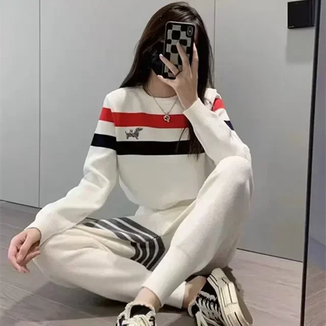 Women Golf Suit Two Piece Set Golf Sweaters Autunm Suits Korean Windproof Knit Top Casual Women's Pants Sweater