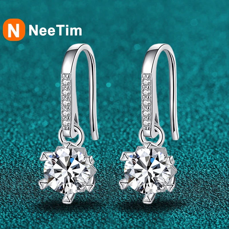 

NeeTim D VVS1 Moissanite Huggie Hoop Earring for Women Lab Diamond 925 Sterling Silver Dainty Hoop Dangle Earring Fine Jewelry