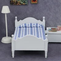 ✰ ✪ 1 pièce de décoration DIY, lit simple blanc miniature 1:12 pour maison de poupée, modèle de mobilier miniature, scène de chambre à coucher, lit pour maison de poupée 4