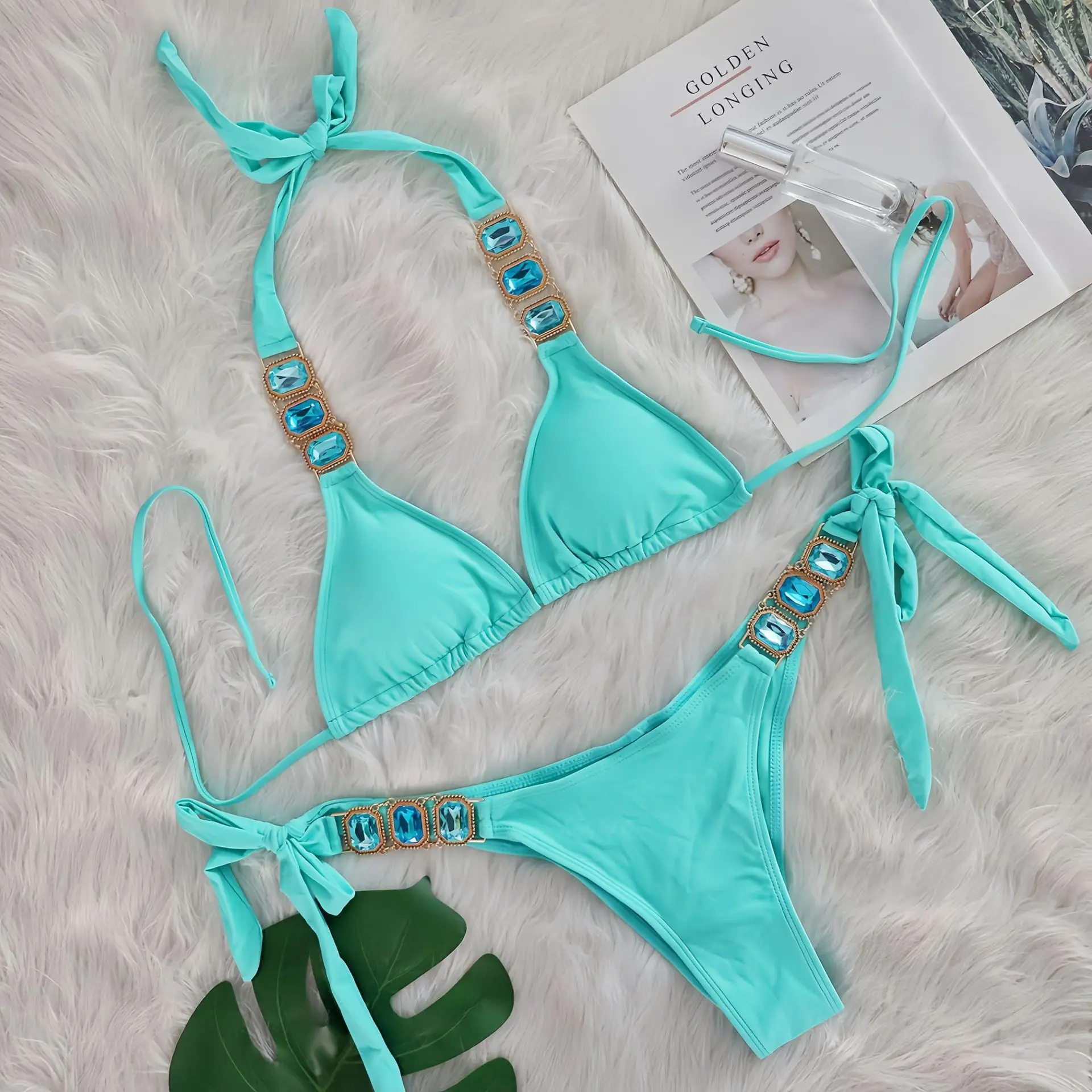 Rhinestone String Bikini - Womens Sexy 2 Piece Swimsuit for Beach Vacation