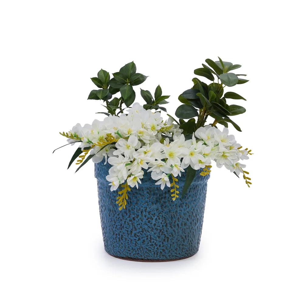3-teiliges Handgefertigtes Keramik-Blumentopf-Set (38,1/30,5/22,9cm), Blaue Gesprenkelte Glasur, für Zimmerpflanzen, Atmungsaktives Tonware – Detail 6