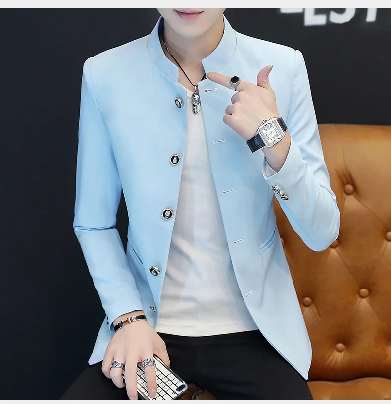 2024 new fashion and handsome Korean version of the trend long sleeve casual stand collar suit male Korean version slim suit 5