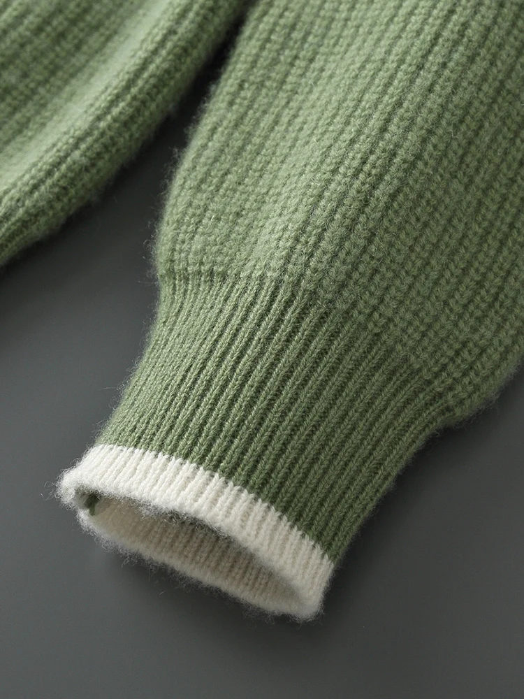 Autumn and Winter New Men's 100% Merino Wool Sweater Thickened Round Neck Knitted Hoodie Long Sleeve Solid Color Men's Wear 6