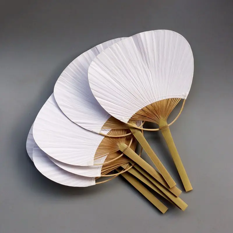 20 Pieces White Wedding Hand Fans Diy Bamboo Paper Fan Summer