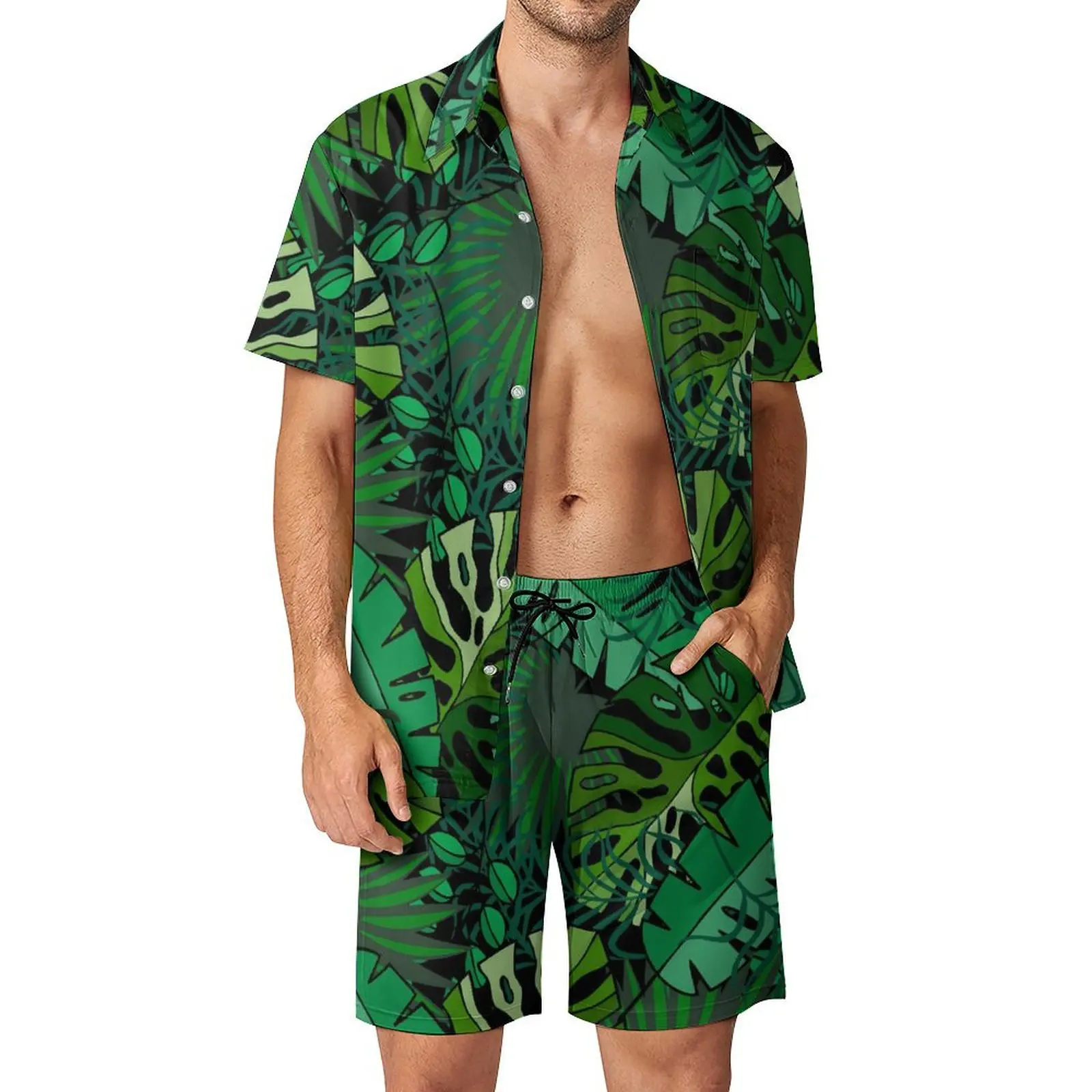 

Tropical Leaf Men Sets Palm Print Casual Shirt Set Vintage Beach Shorts Summer Design Suit 2 Piece Clothes Plus Size