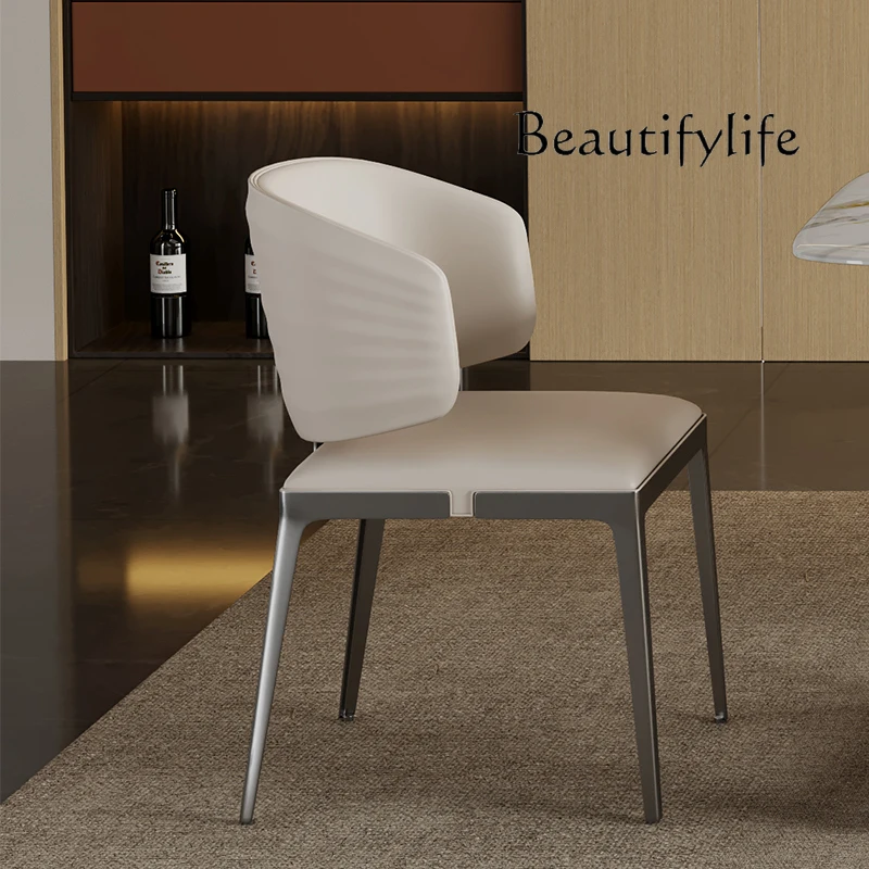 

American Household Stainless Steel Armrest Dining Chair Combination Italian Light Luxury Modern Simple and Fashionable Chair