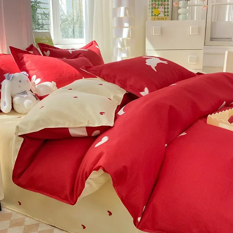 

New Simple Fresh Comfortable Duvet Cover Set Cartoon Print Home Bedding Set with Sheet Comforter Covers Pillowcases Bed Linen