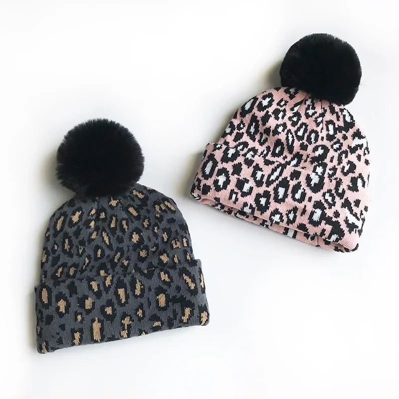 Fashion Child Winter Leopard Printed Kids Knitting Hat 2020 Autumn and Winter New Crochet Warm Hat Skullies Boy Girl Caps Travel