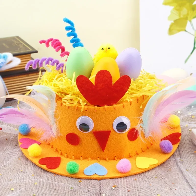 Cartoon Chick Rabbit DIY Easter Hat Kids Handmade Hat Easter Day Party DIY Material Package Happy Spring Party Decor party hat rabbit headband