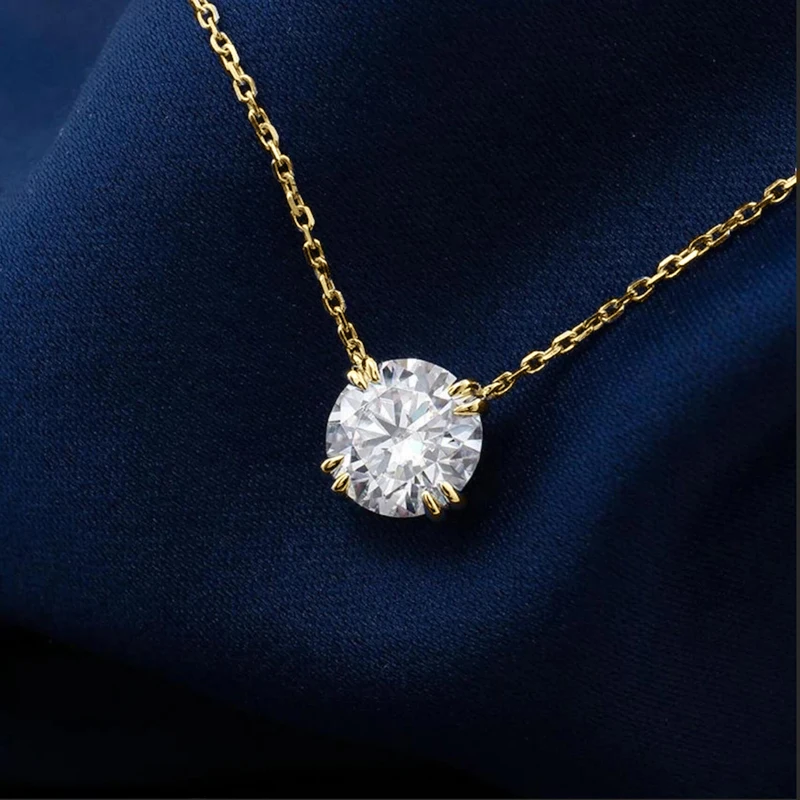 Ehhai 1-2CT Runder Schliff Moissanit Acht-Krallen-Solitär-Anhänger Halskette für Damen 14K Goldfilled Schmuck Hochzeitsgeschenke – Detail 4