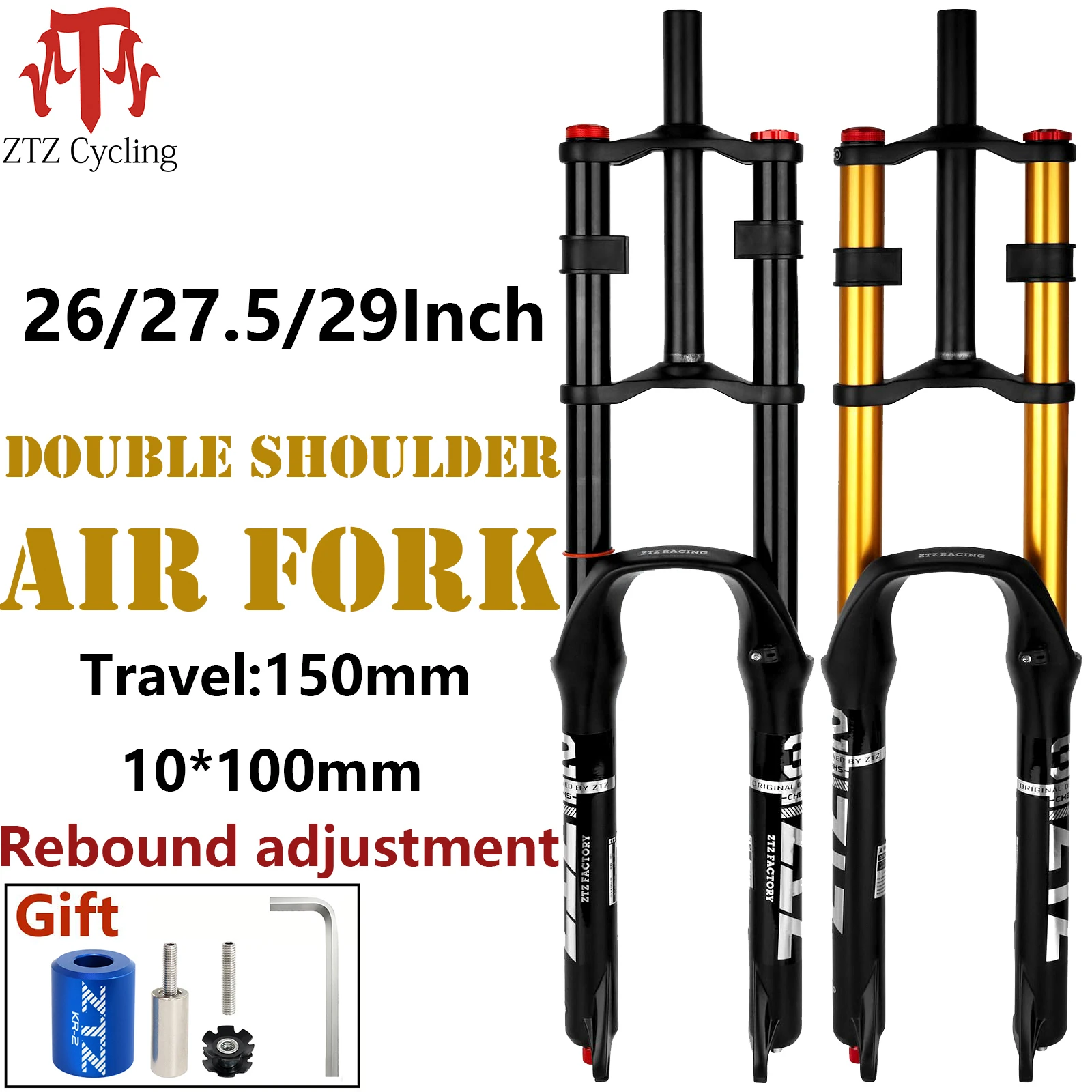 ZTZ Bike Cycling Suspension Fork 26/27.5/2 inch For Sport Mountain DH Air Double Shoulder Downhill Replacement bicycle parts