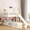 House Bunk Bed with Slide and Ladder and Twin Over Full Wooden Bed Frame with Full-Length Guardrail for Bedroom Boys Girls 2