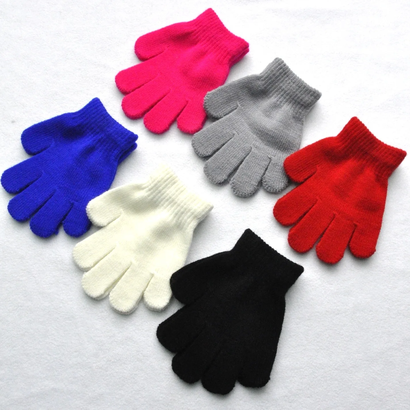 Children Knitted Gloves Winter Kids Kindergarten Student Solid Furry Full Finger Mittens Writing Warmer Hand For 3-7 Years Old 3