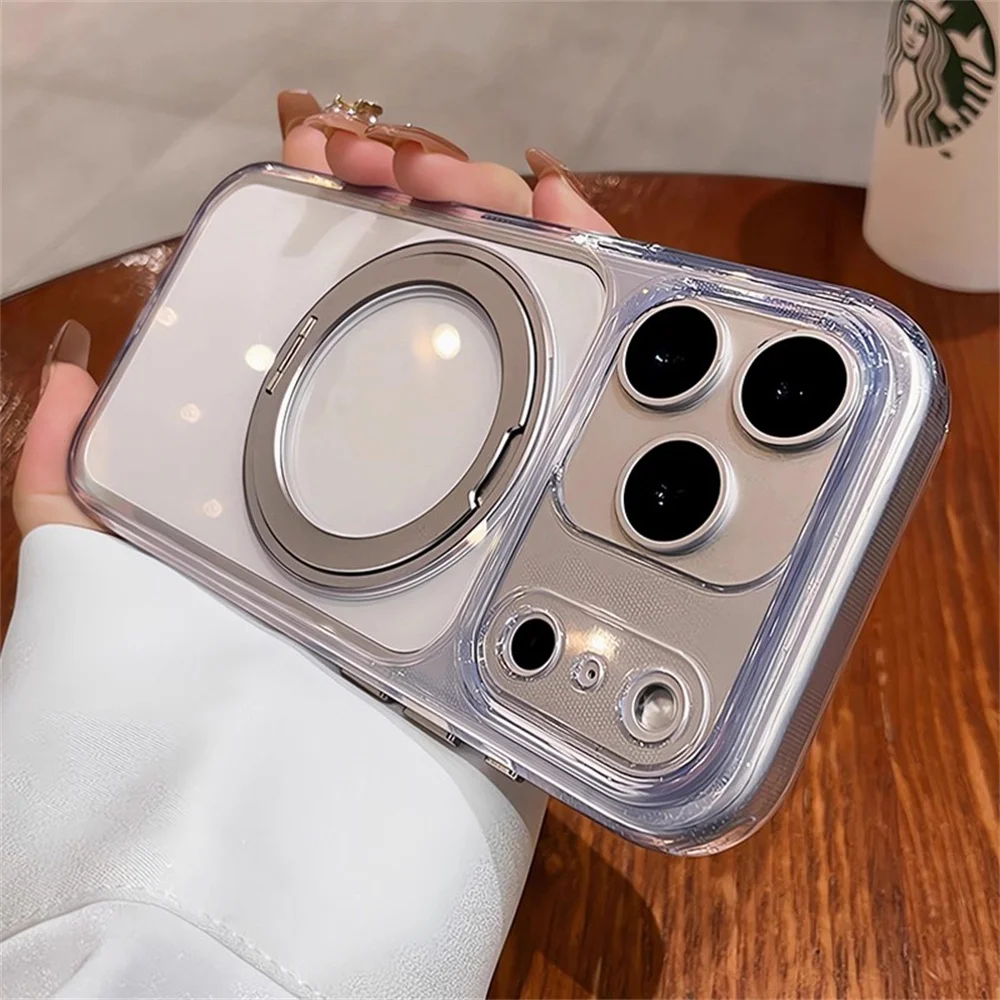 Luxury Magnetic Aluminum Alloy Stand Phone Case with 360° Rotating Folding Bracket Protective Cover
