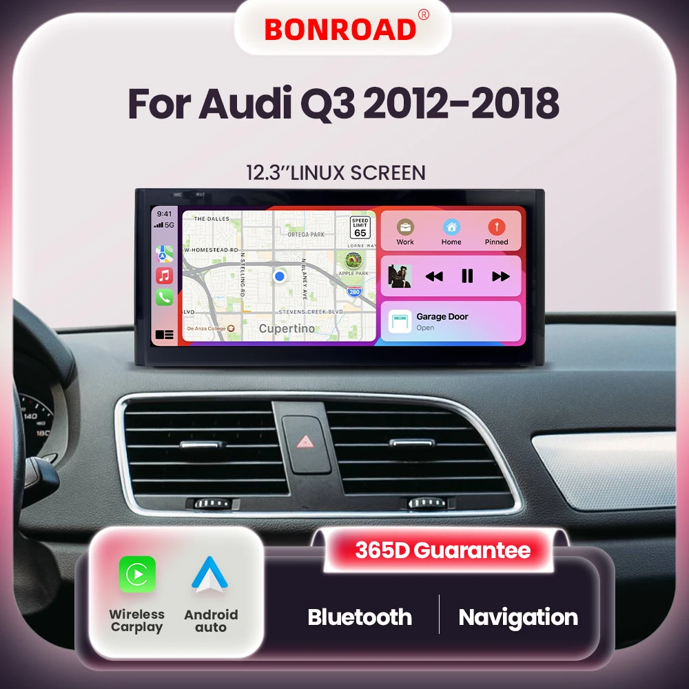BONROAD reproductor Multimedia CarPlay de Radio para coche de 12,3 pulgadas para Audi Q3 2012-2018 pantalla táctil con Android Auto navegación estéreo 1