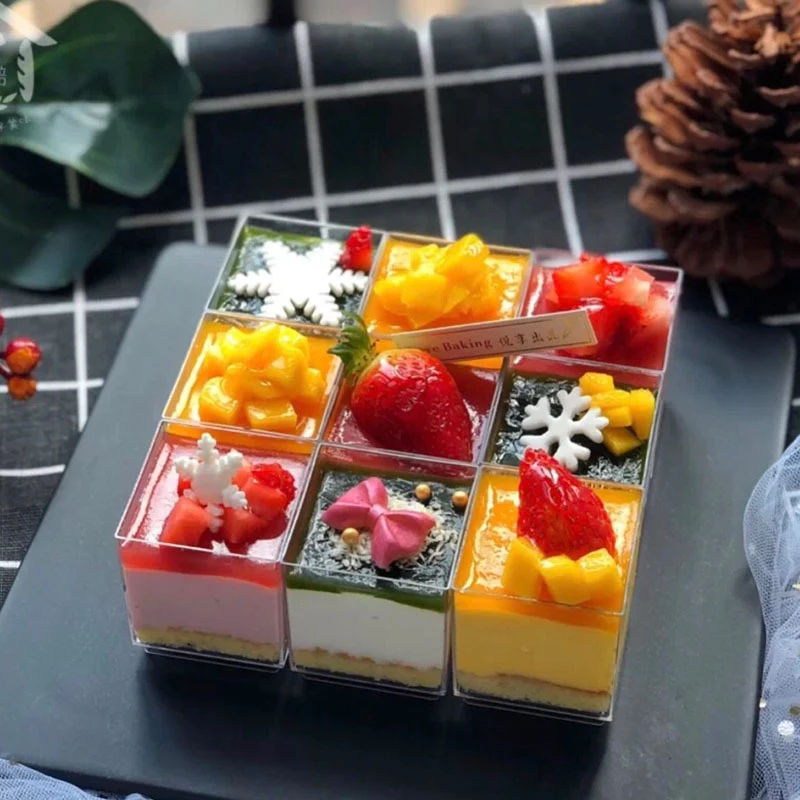 10Pcs Square Mini Plastic Dessert Cups Clear Disposable Parfait Appetizer Cups Dessert Appetizer Ice Cream Mousse