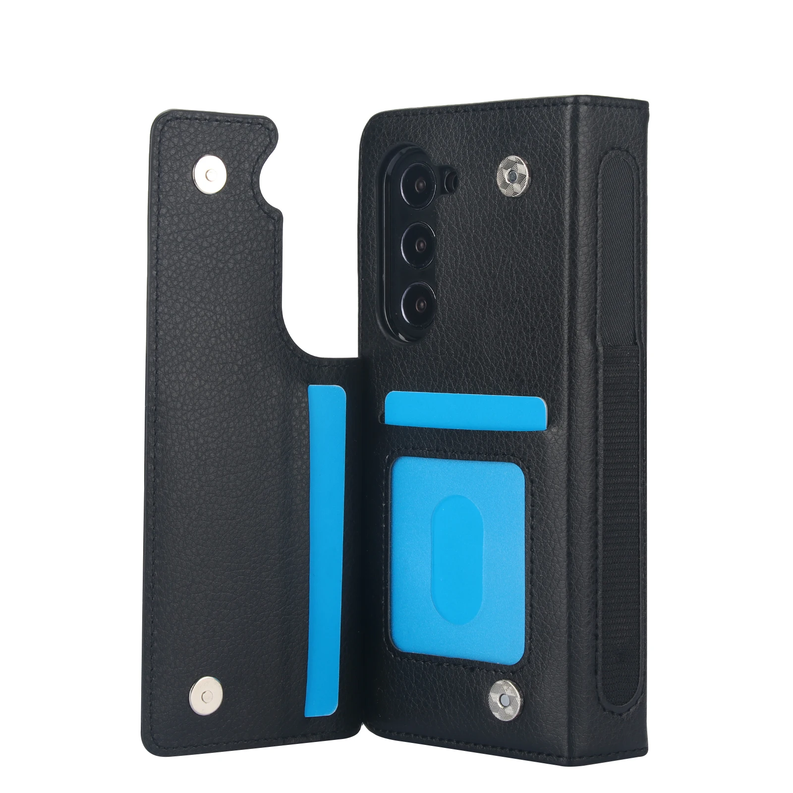Premium PU Leather Wallet Case with Card Holder & Kickstand, Double Magnetic Clasp