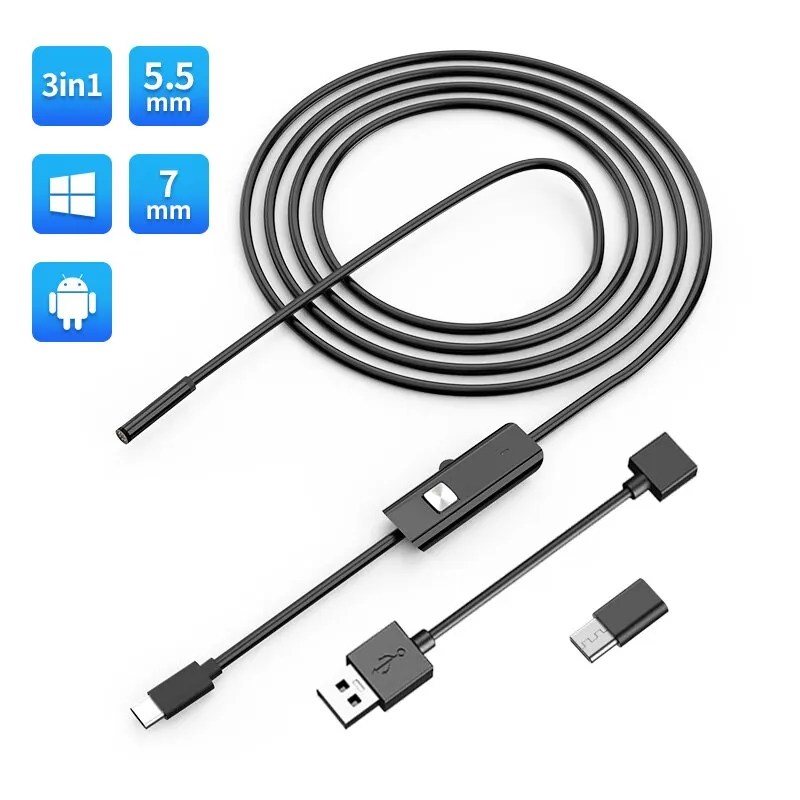 Industrial Endoscope Camera Ip67 Waterproof 5.5mm 7mm 3 In1 USB Borescope Inspection Snake Camera For Android Phone PC 1
