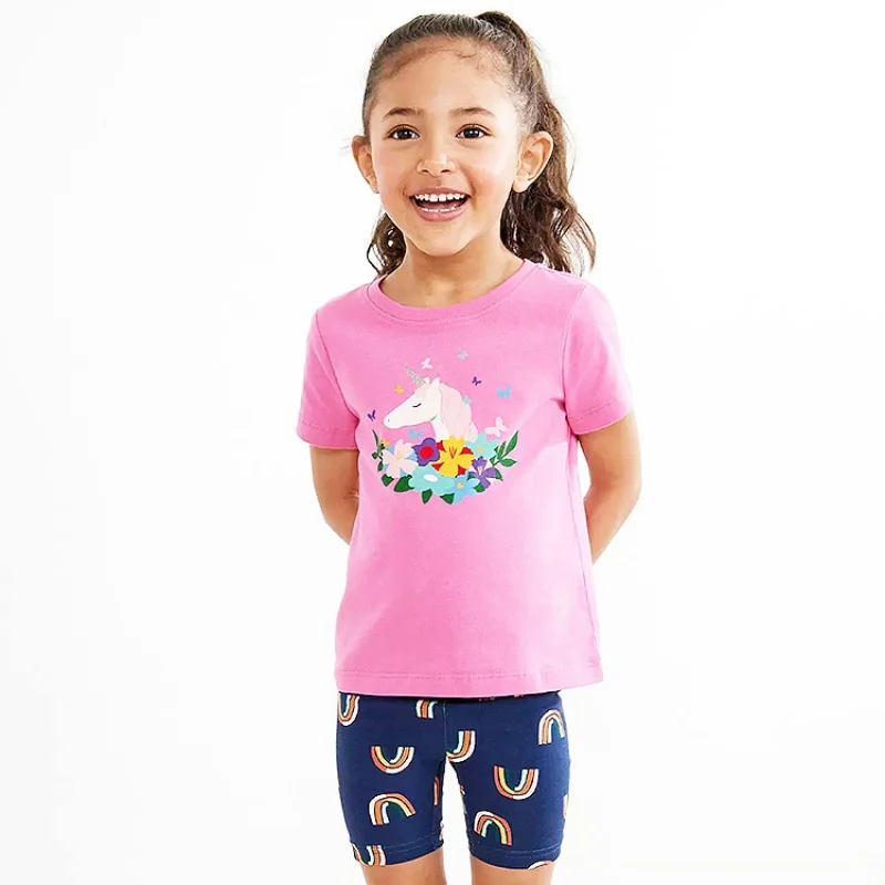2024Summer Girls' Short SleeveTT-shirt Girls' Pure Cotton Cartoon Top New Children's Clothing