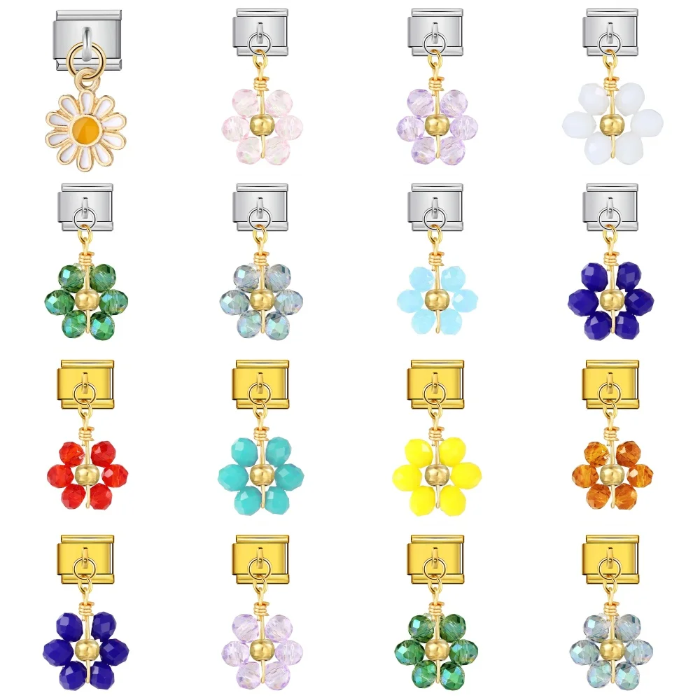 Farben Grün Rot Blau Rosa Gelb Blumenanhänger Italienischer Charm Passend für 9mm Edelstahlarmband DIY Schmuck für Frauen