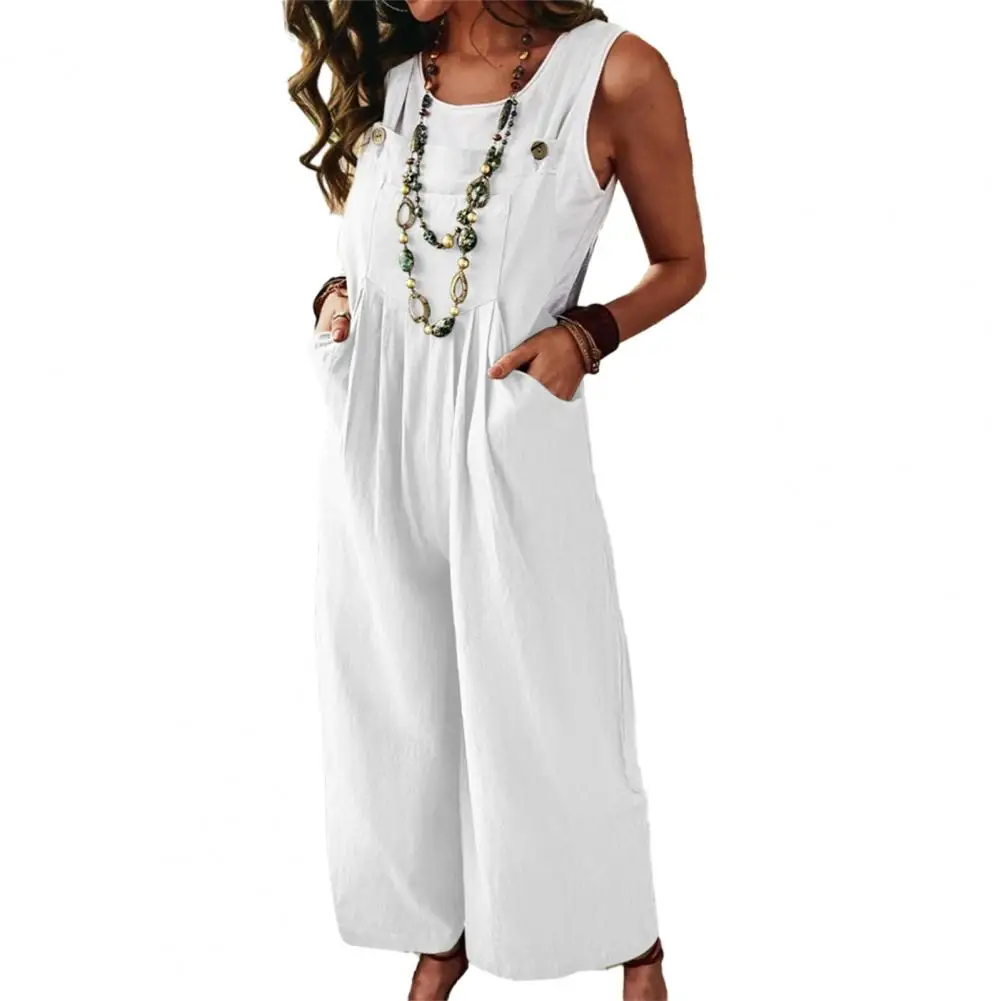 

Popular Ankle Length Pleated Simple Solid Long Pants Overalls Romper Daily Clothing Overalls Romper Loose Jumpsuit