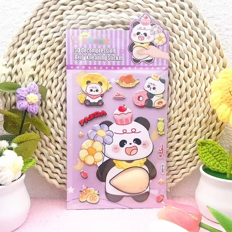 1PC Lovely Animal 3D Stereo Tummy Press Fun Stress Relief Sticker,Rabbit Panda for DIY Craft,Scrapbook,Phone Case Decor