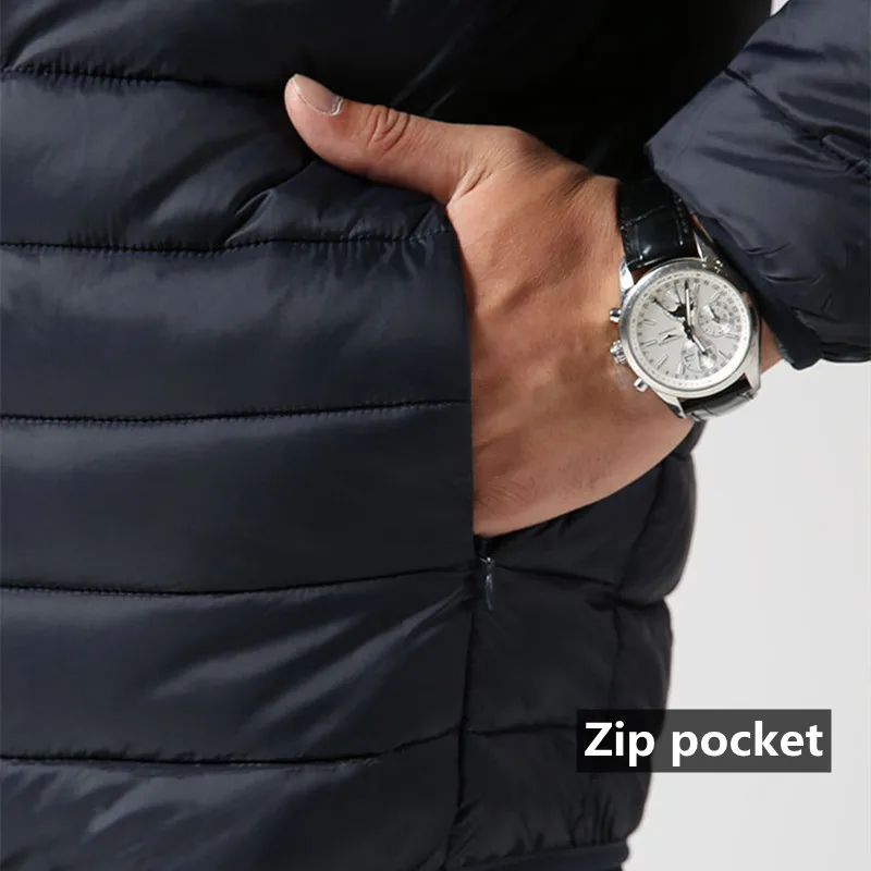 Men Cotton Down Jacket Hooded Parkas Zip Pocket Outerwear Winter