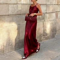 Chic Women's Satin Maxi Dress Burgundy Sleeveless Sexy Lace-Up Backless Evening Dresses Red Elegant Bridesmaid Long Evening Gown - Image 4