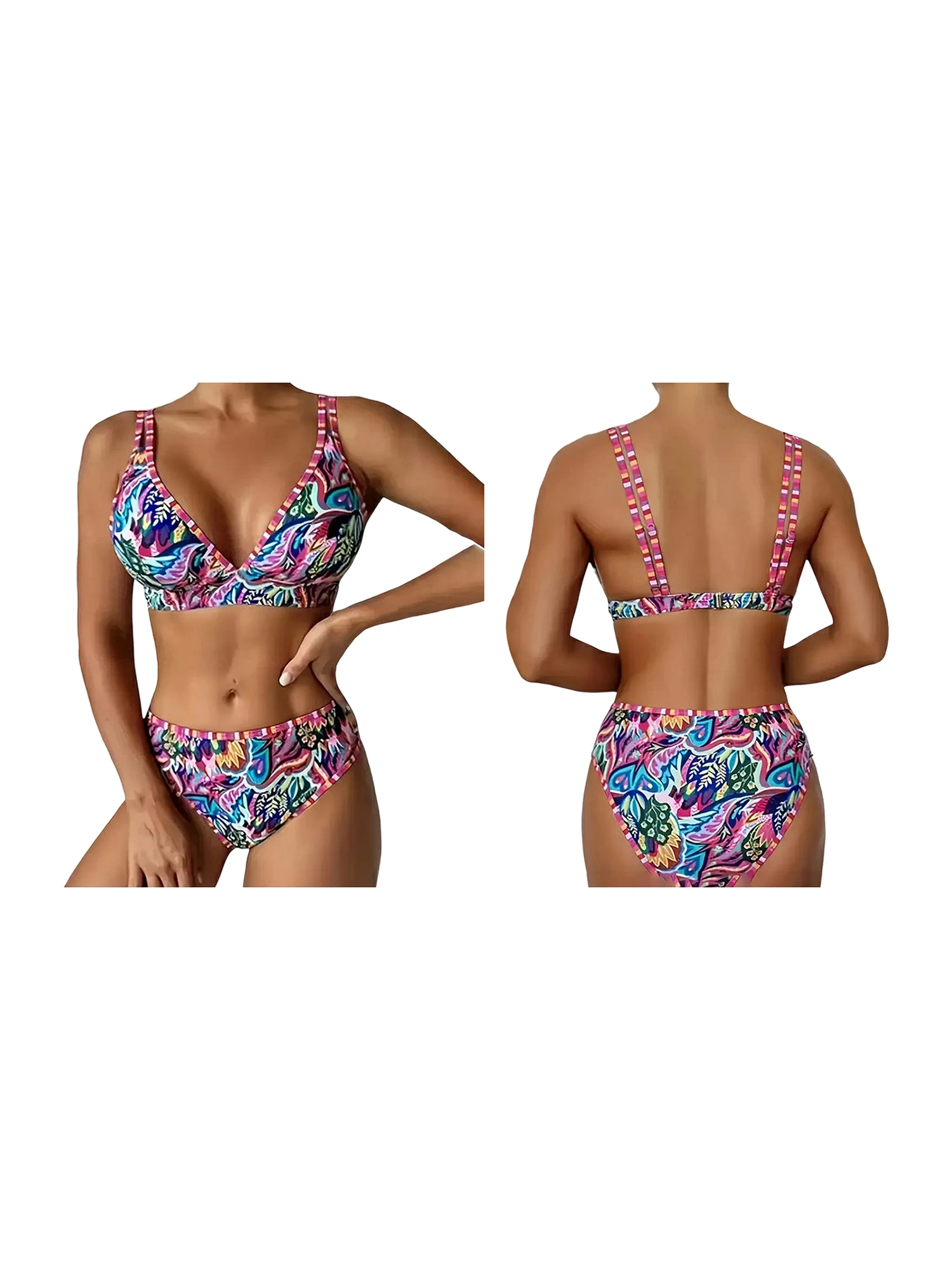 Women s Two Piece Swimsuit Set with Tropical Print Halter Top and Cheeky Bottoms Stylish Bikini Bathing Suit Beachwear