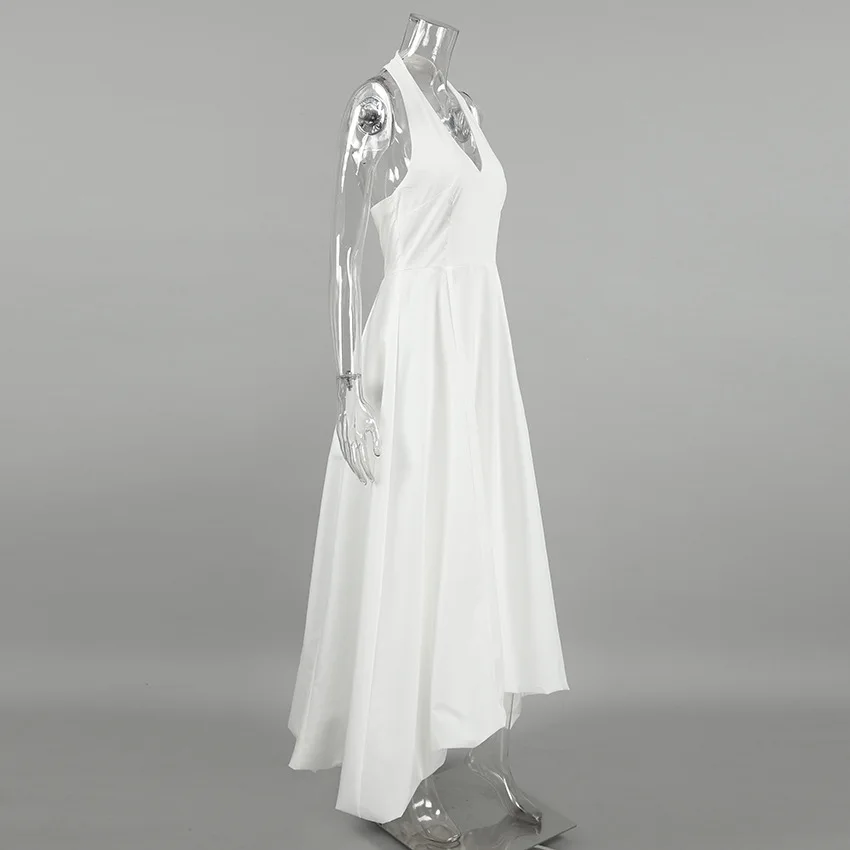 White V-Neck Backless Long Dress Female Sleeveless High Waist Fashion Elegant Luxury Bodycon Dress Women Solid Maxi Dress