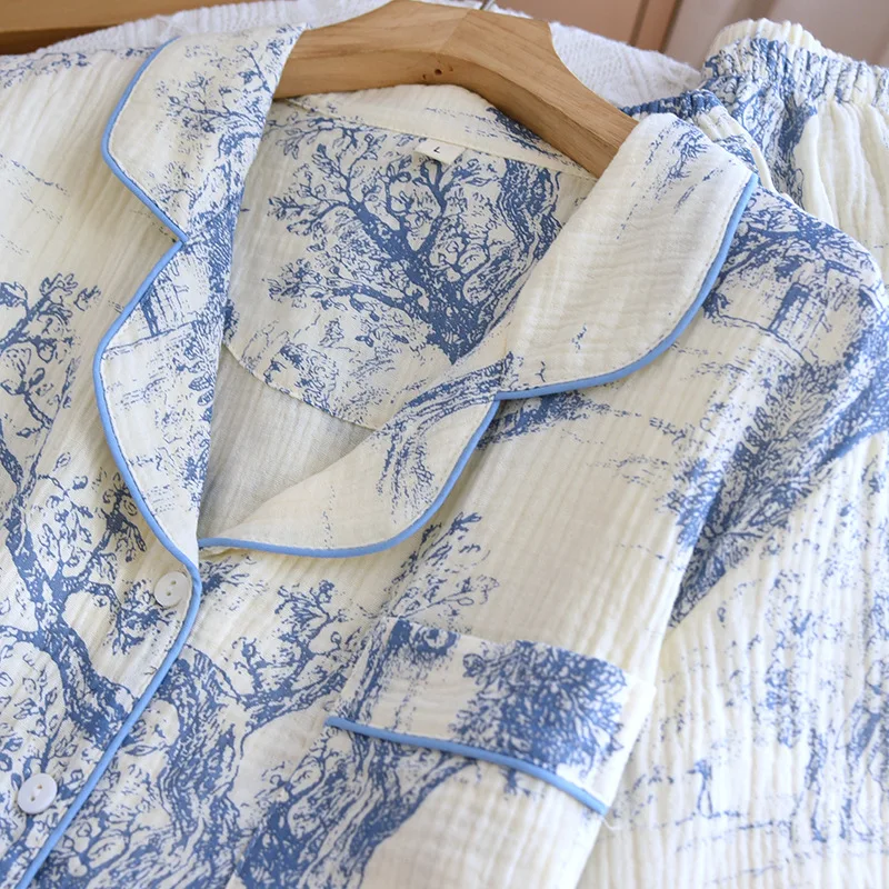 Kurzarm Nachtwäsche Pyjama Set gedruckt 100% Baumwolle 3 Stück Nachtwäsche Home Anzug Frauen Freizeit Nachtwäsche Pyjama Femme Eté – Detail 11