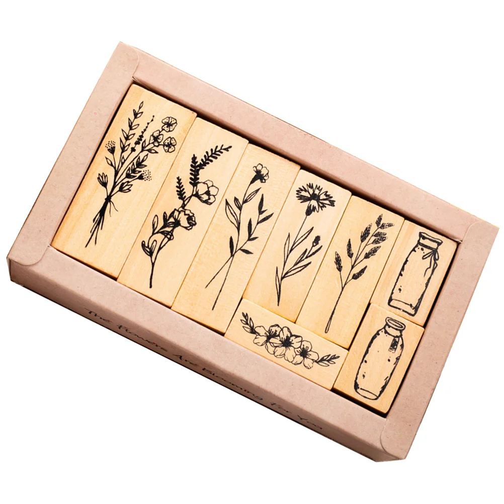 

Stamp Retro Lotus Wood Combination Set Plant Vase Diary DIY Photo Album Decorative (jungle Notes) Wooden Crafts Scrapbook