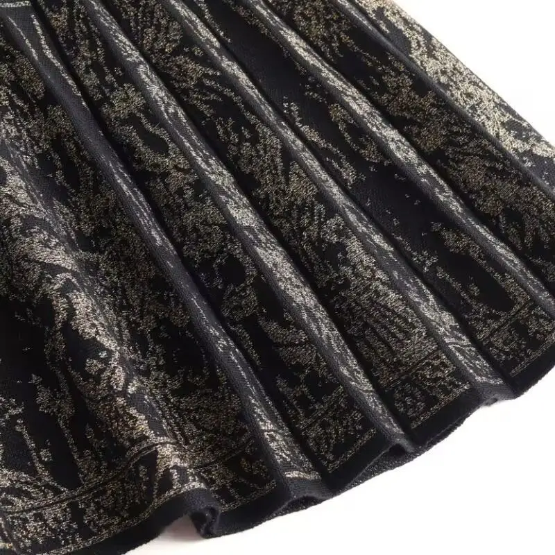Women's Spring Summer Shirring Bright Silk Elastic High Waisted Printed Geometric Figure Casual Fashion Chinese Style Skirt
