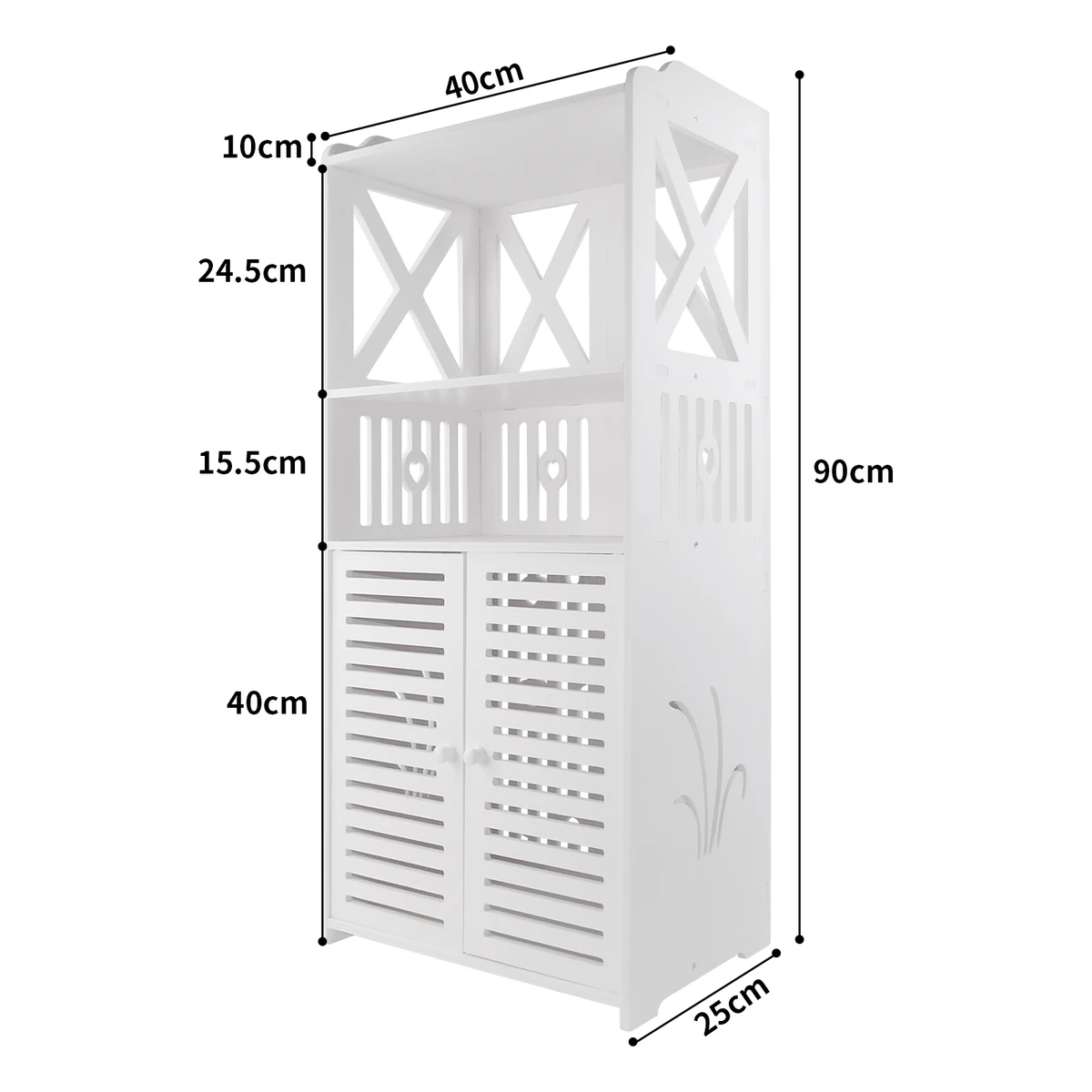 Bathroom Floor Cabinet,Waterproof FreeStanding Bathroom Storage Unit with Daily Use Layer and Cupboard Double Door,3 Tier PVC — view 5