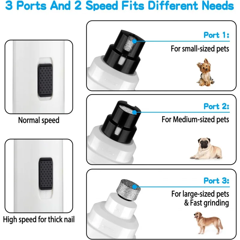 Dog Nail Grinder 2-Speed LED Electric Rechargeable Pet Nail Trimmer Painless Paws Grooming Tool clippers for Dogs Cat White