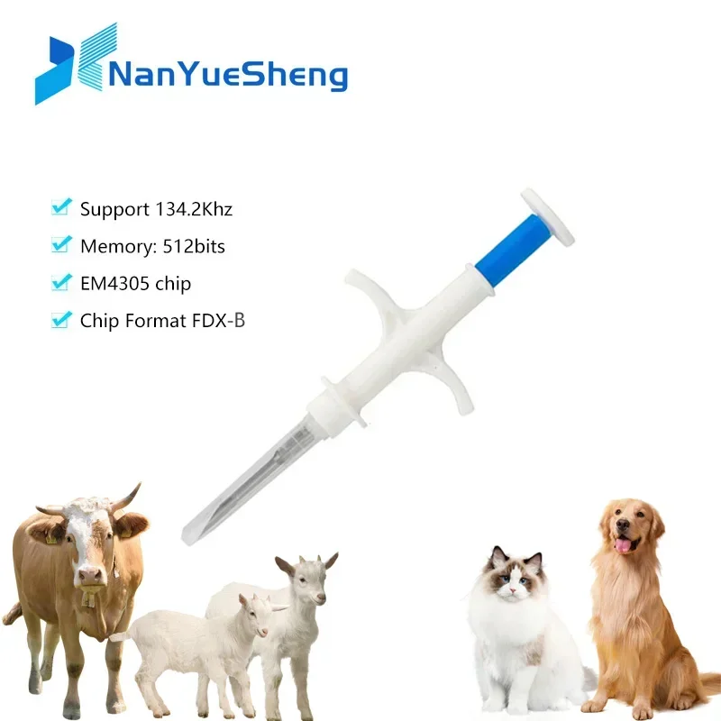 Animal EM4305 Microchip International Standard 134.2KHz FDX-B Pet Identification Chip Syringe 100Pack Dog Microchip pet microchip syringe
