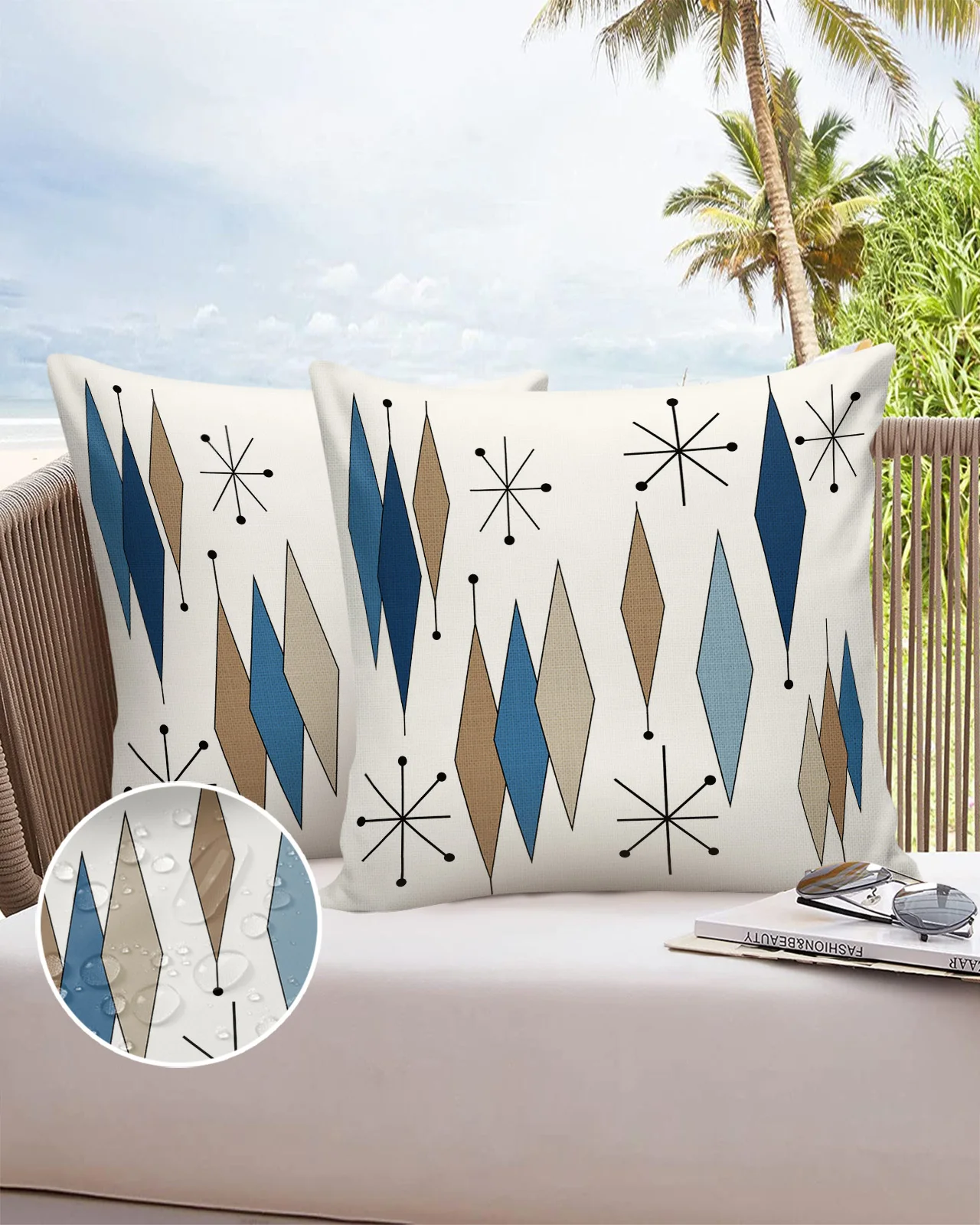 

2/4PCS Outdoor Garden Chair Waterproof Cushion Cover European Medieval Geometry Rhombus Home Decor 40/45/50/60/66cm Pillow Case