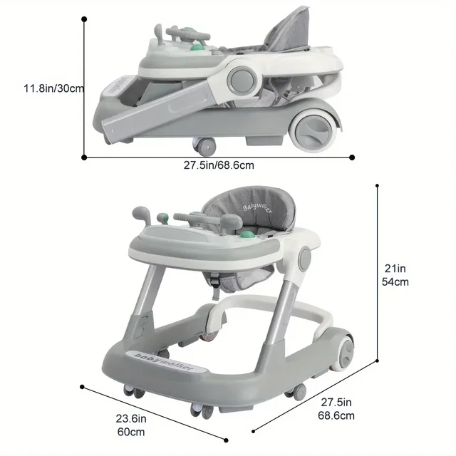 2-in-1 Baby Walker Foldable Activity Walker with Swivel Wheel Removable Music Tray Foldable Baby Push Walker Height Adjustable 2