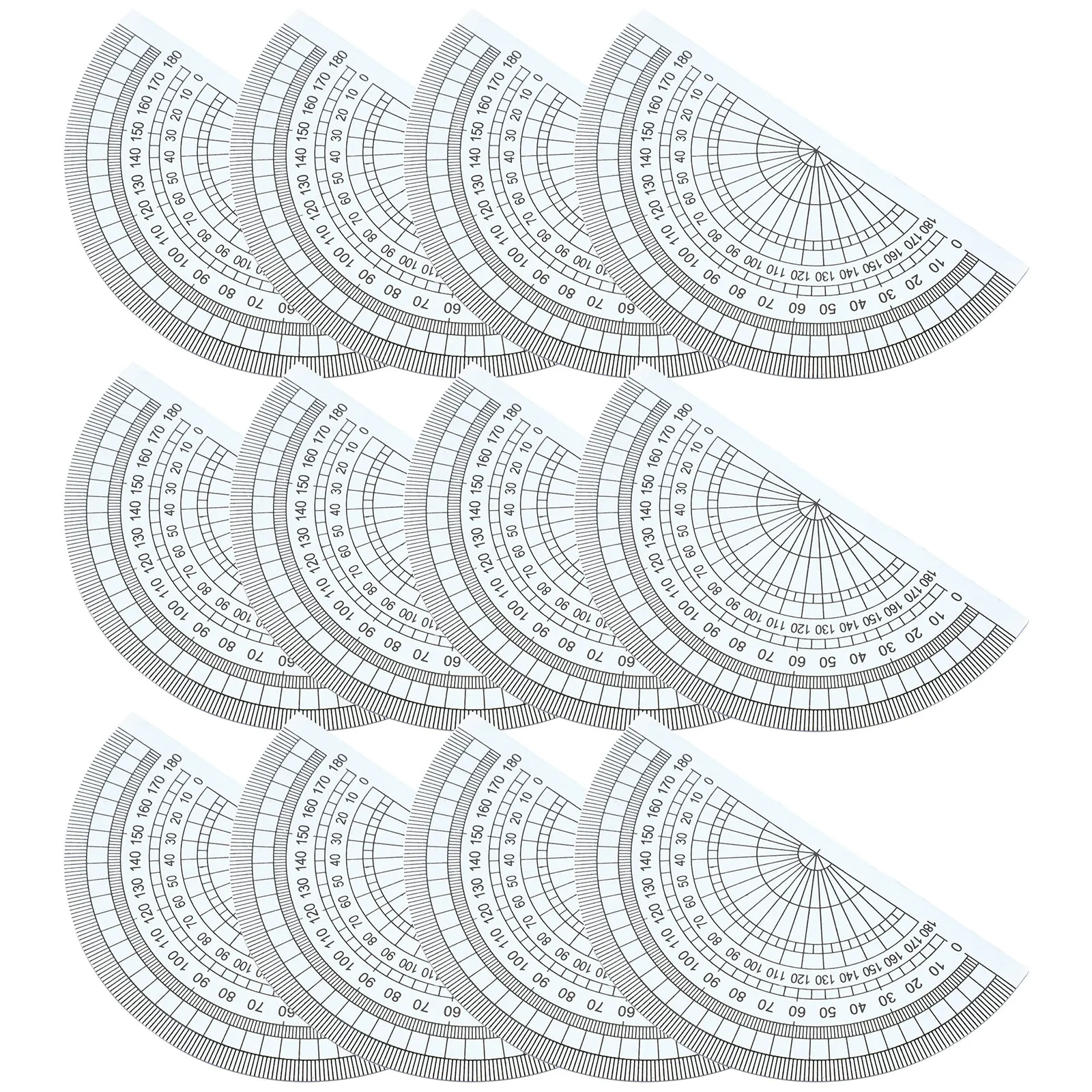 50Pcs 검정색 번호가 매겨진 플라스틱 각도기 10Cm 4인치 수학 기하학 학교 사무용품 대량용 정확한 각도 측정 도구
