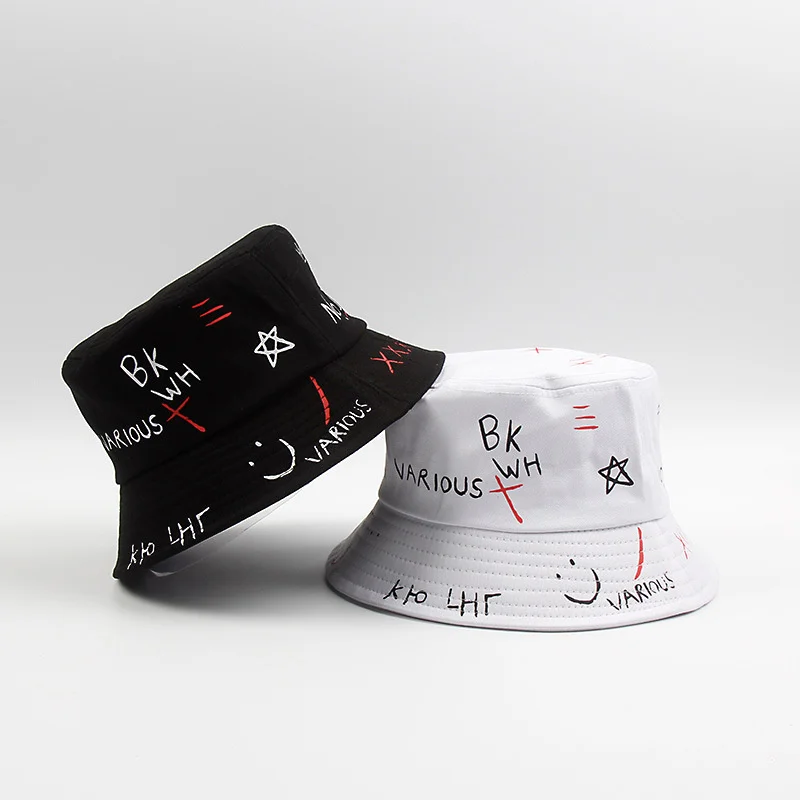 

Hat Girl Summer Black And White Graffiti Love Leisure Fisherman Hat Street Personality Basin Hat Sun Trendy Man