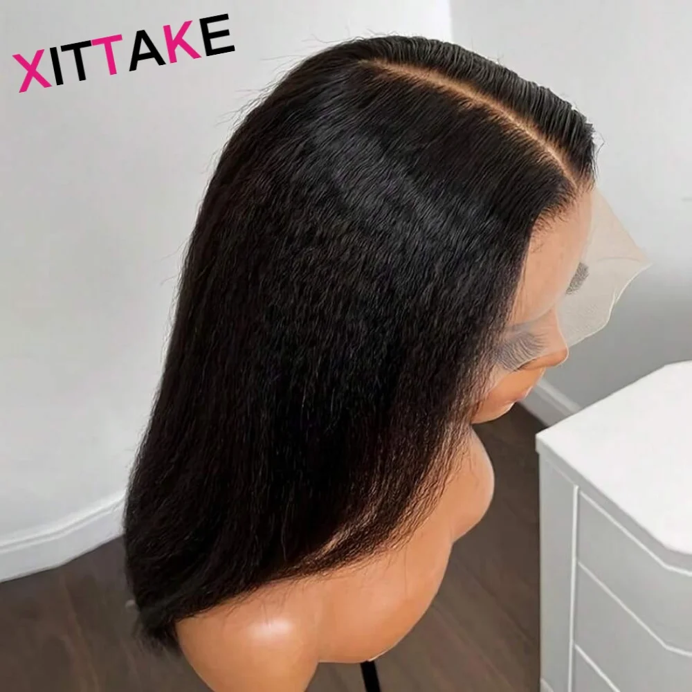 XITTAKE Perruques en cheveux humains Lace Frontal Kinky Straight 13X4, Lace Frontal transparente, Prêtes à porter, Sans colle