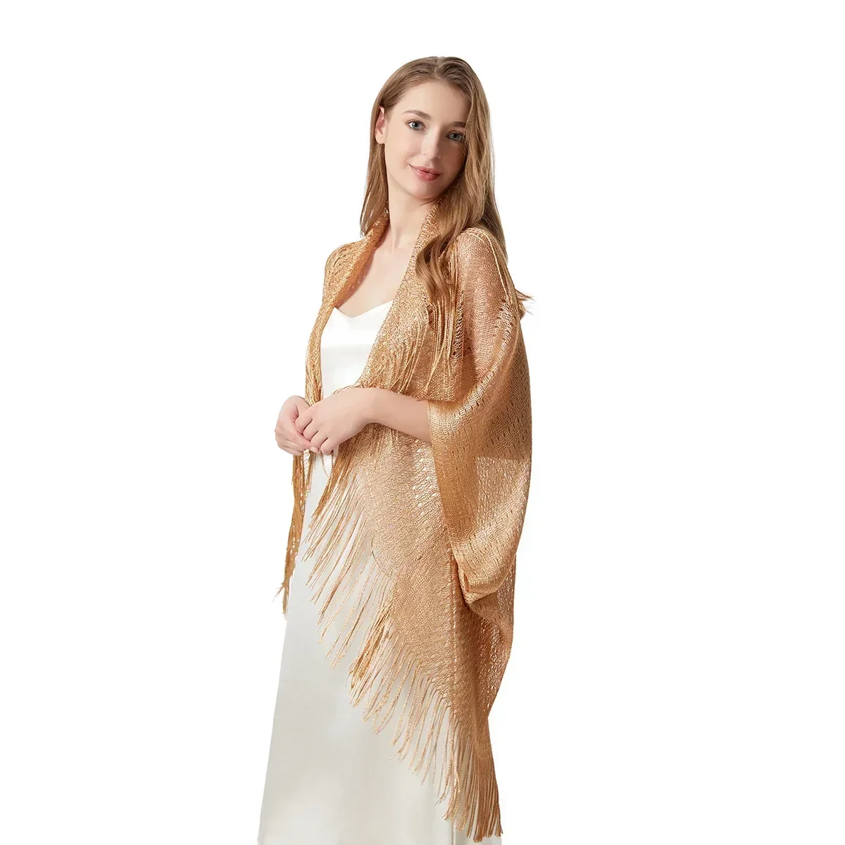 4 Colors Shawl Solid Swimsuit Bikini Cover Up Women Hollow Fringed Cardigan Bright Silk Cape Bathing Suit Cover Ups for Swimwear - 3