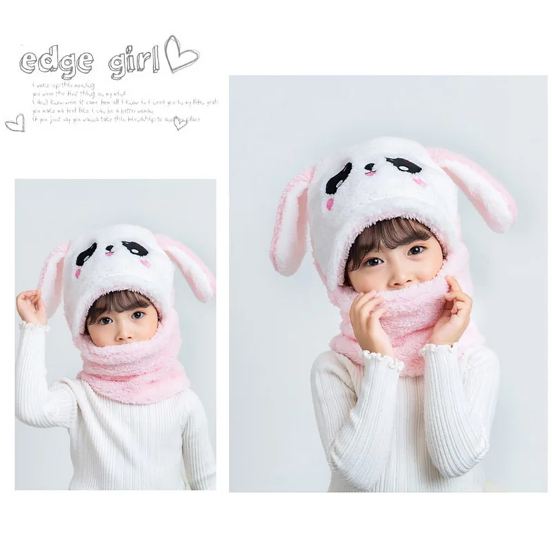 Children Cartoon Cute Bear Rabbit Hat Scarf woolen hat kids bonnet cap children beret led beanie hat Girls Boys Winter Soft Thicken Scarves Beanie Double Warm Fleece Kids Hats