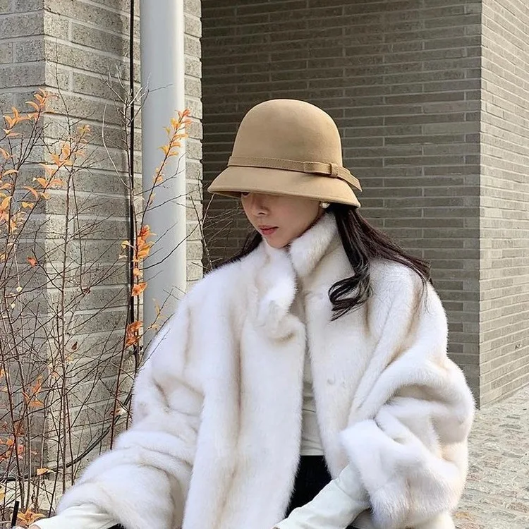 2024 Autumn Spring Fedoras Women Hat Elegant Vintage Bowknot Wool Ladies Hat Dome Felt Wedding Church Jazz Cap Female Bow Bowler